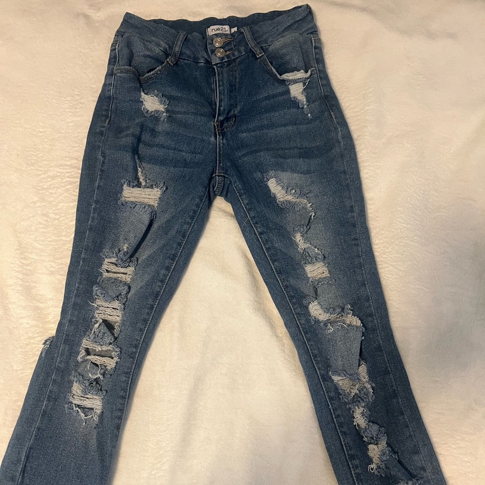 Rue21 Dark Blue Distressed Skinny Jeans